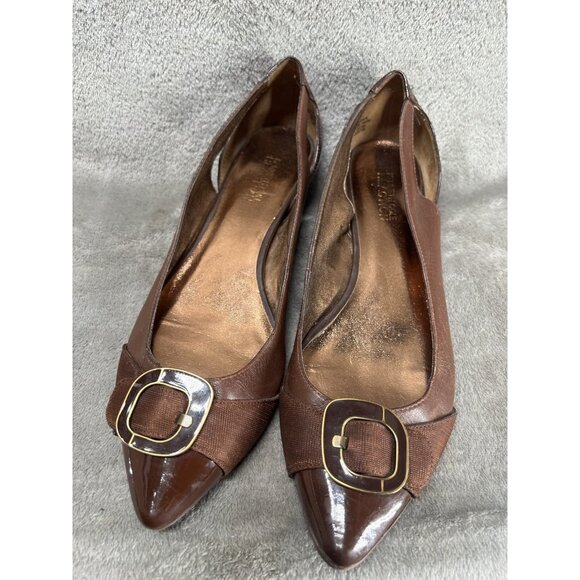 Vtg Y2k Kenneth Reaction Cole 7.5 brown Leather D’Orsay Flats Pointed Toe Heel - Picture 9 of 9